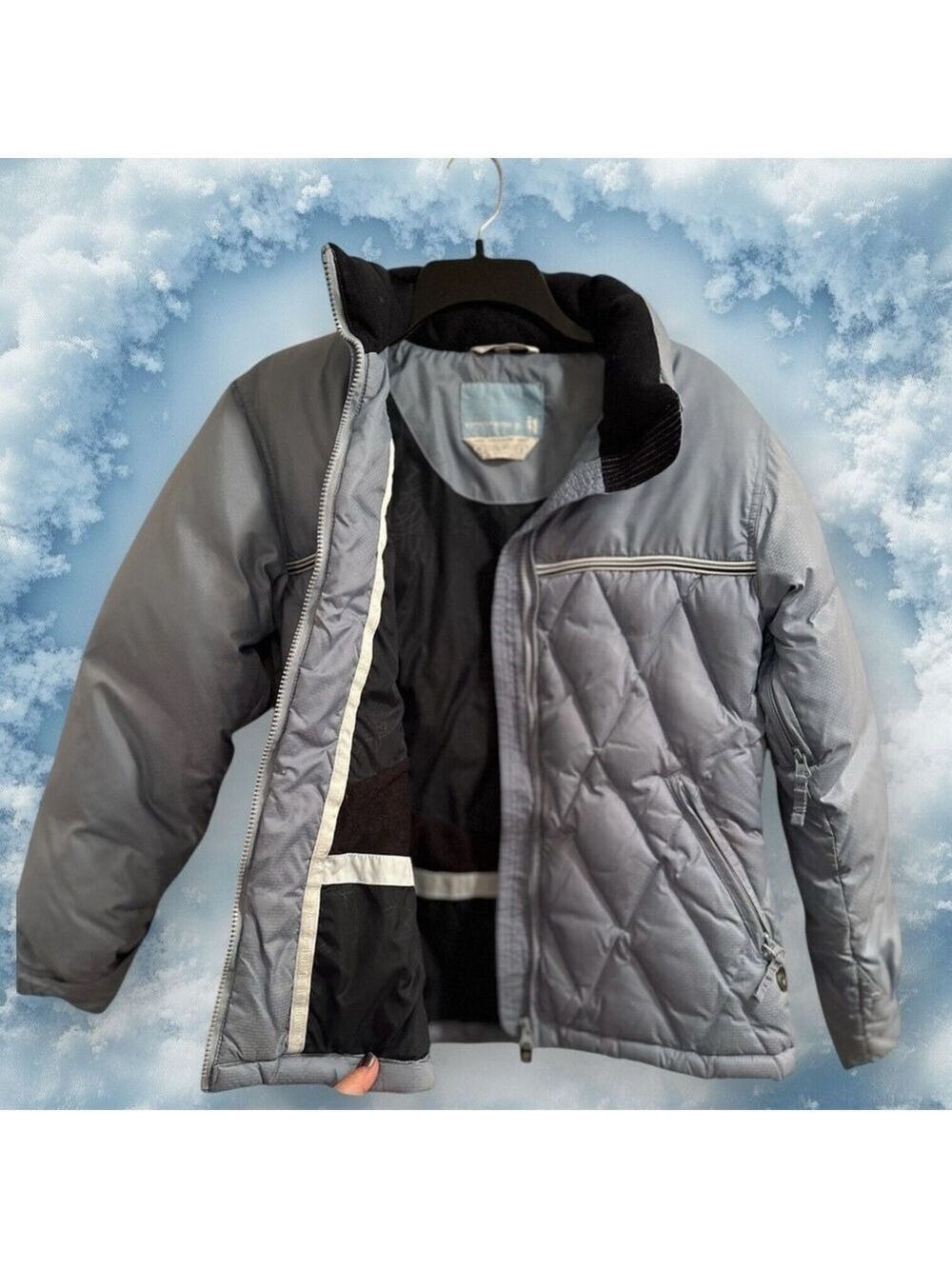 Winter Feather Down Ski Jacket Womens Small Blue Coat Zip Pockets POWDER ROOM - Picture 4 of 16
